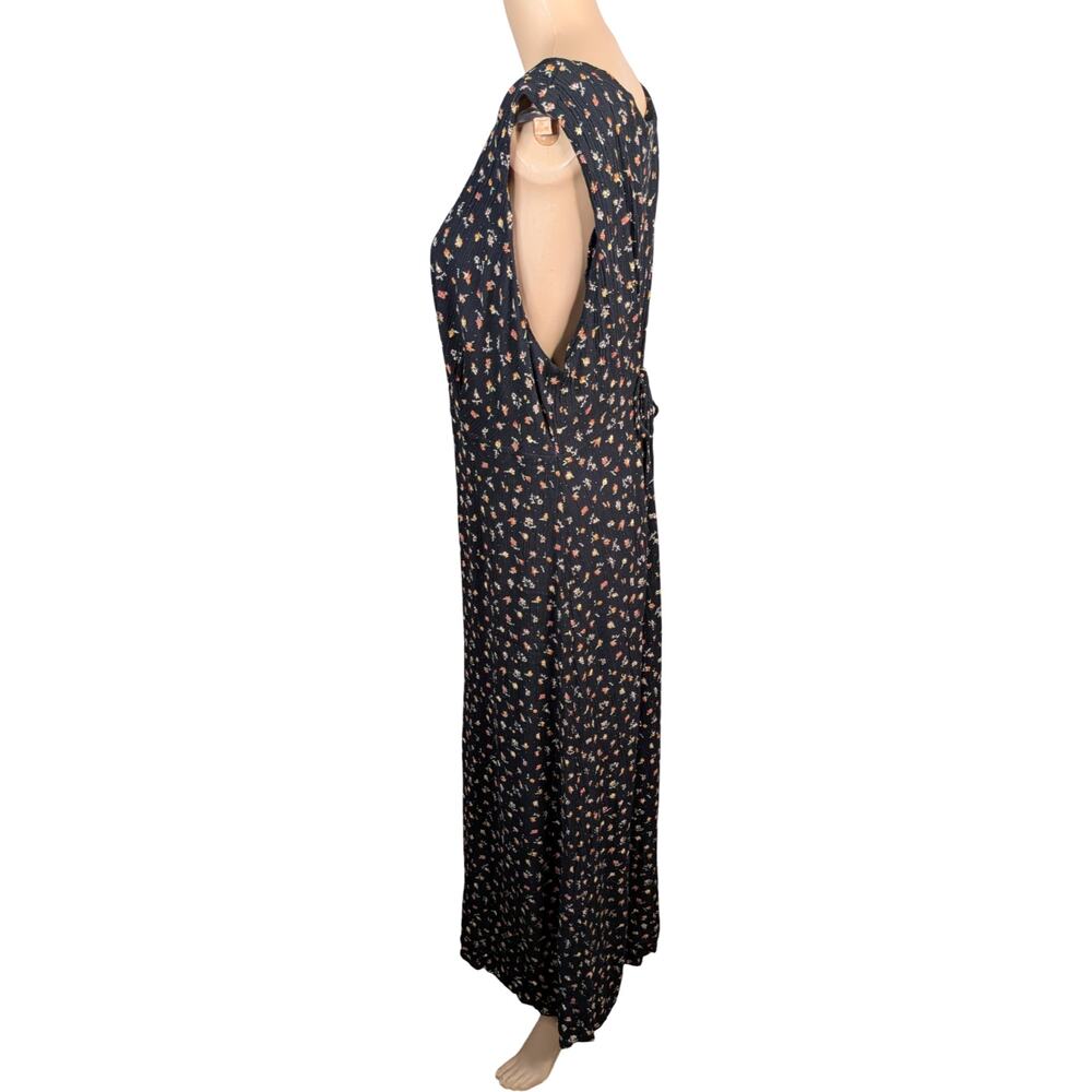 Vintage 90s Rabbit Rabbit Rabbit Botanical Crinkle Rayon Midi Dress L/XL - Picture 5 of 7